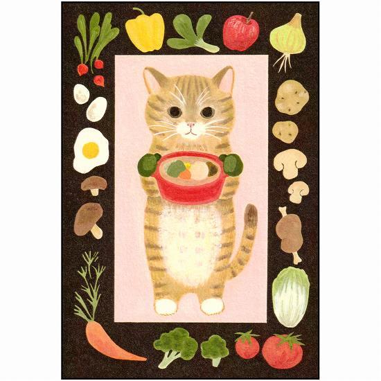 絵本の中のねこ ポストカード（マンチカン・食材）の画像