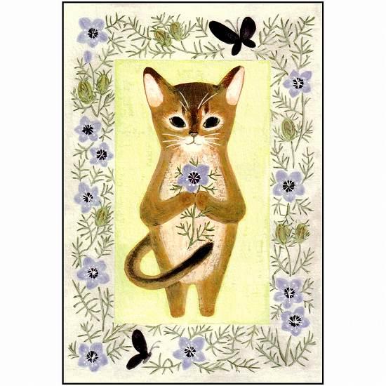 絵本の中のねこ ポストカード（アビシニアン・ニゲラ）の画像