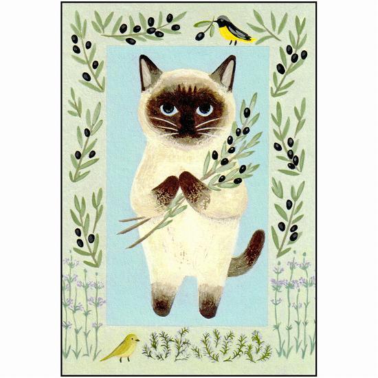 絵本の中のねこ ポストカード（シャム猫・オリーブ）の画像