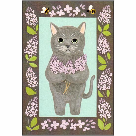 絵本の中のねこ ポストカード（ロシアンブルー・蜂）の画像