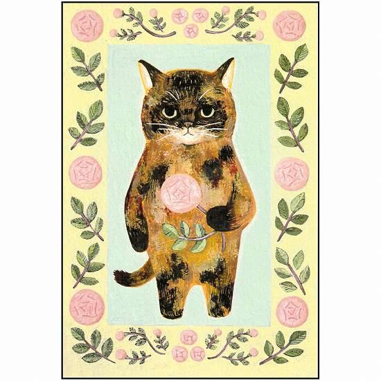 絵本の中のねこ ポストカード（サビネコ・ローズ）の画像