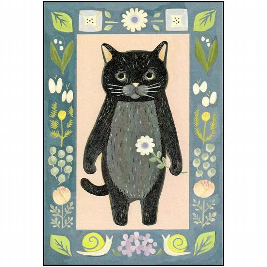 絵本の中のねこ ポストカード（クロネコ・かたつむり）の画像