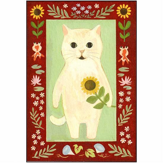 絵本の中のねこ ポストカード（シロネコ・ひまわり）の画像