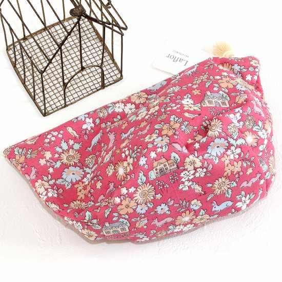 Laflor 舟形ポーチ　リバティ風　森の動物　ピンクの画像