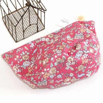 Laflor 舟形ポーチ　リバティ風　森の動物　ピンクの画像