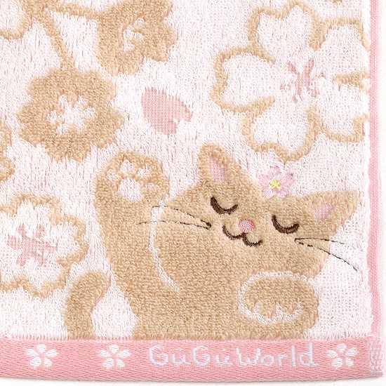 GuGu World タオルハンカチ（桜と猫）の画像