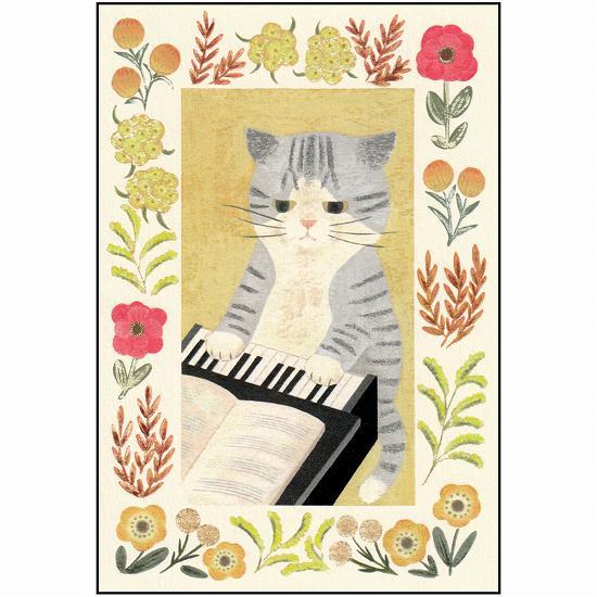 絵本の中のねこ ポストカード（サバ白ピアノ）の画像