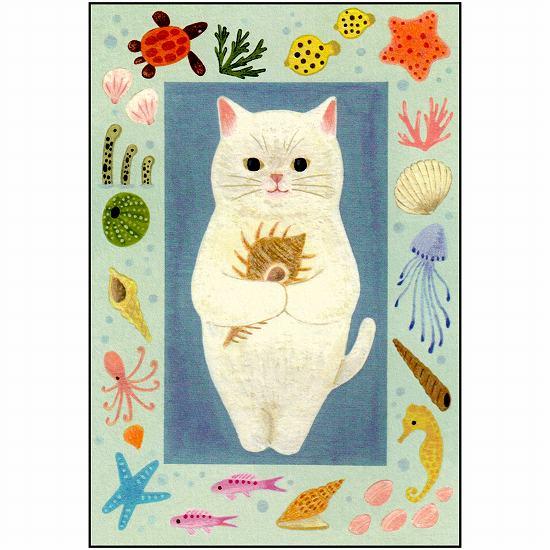 絵本の中のねこ ポストカード（シロネコ・海）の画像