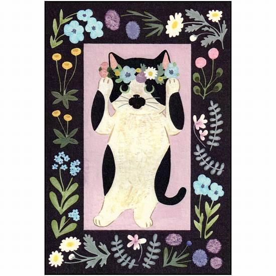絵本の中のねこ ポストカード（ウシねこ・花冠）の画像