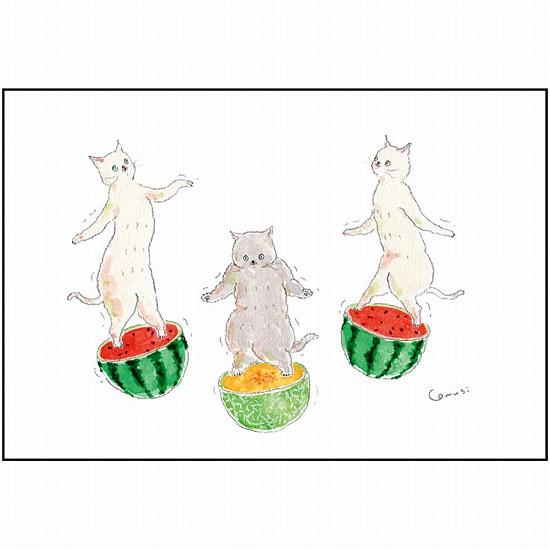 トコロコムギ ポストカード（ぐらぐらフルーツにゃんこ）の画像