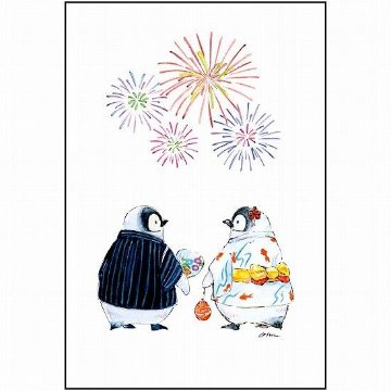 オトンノアトリエ ポストカード（ペンギンの夏祭り）の画像