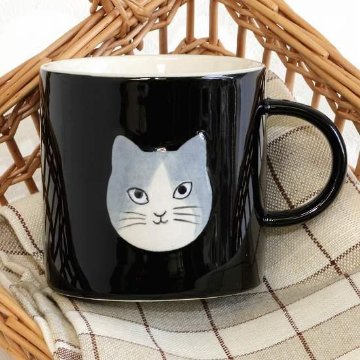 松尾ミユキ　マグ（Embossed cat face）BKの画像