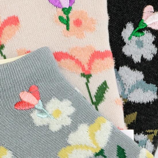 Plus Vanilla スニーカーソックス（モール北欧花柄 花刺繍）の画像