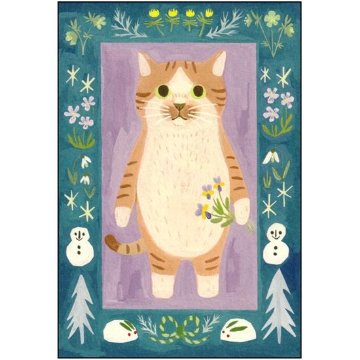 絵本の中のねこ ポストカード（茶白の靴下猫・雪だるま）の画像