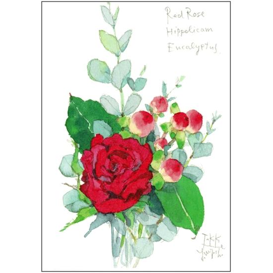 三好貴子 ポストカード（ローズ＆ヒペリカム＆ユーカリ）の画像