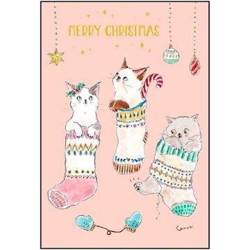 トコロコムギ ポストカード（クリスマスくつ下にゃんこ）の画像