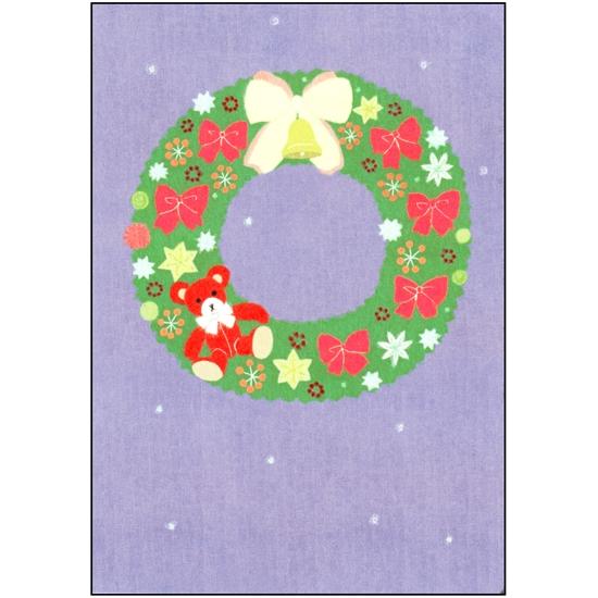 ひらいみも ポストカード（リース：リボンとクマ）の画像