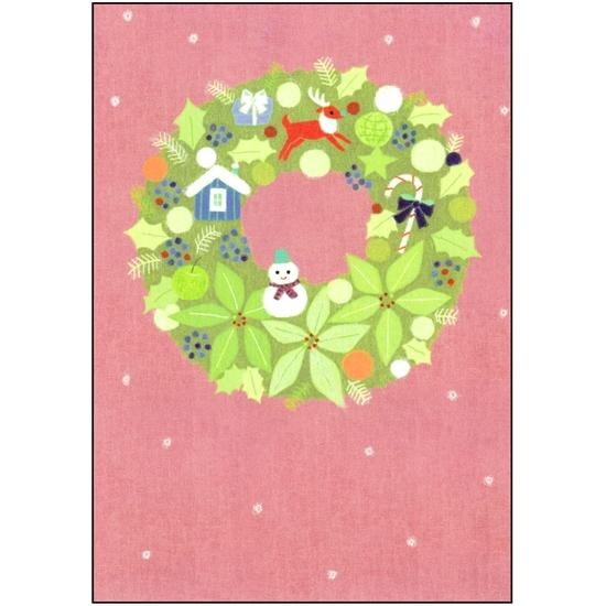 ひらいみも ポストカード（リース：トナカイと雪だるま）の画像
