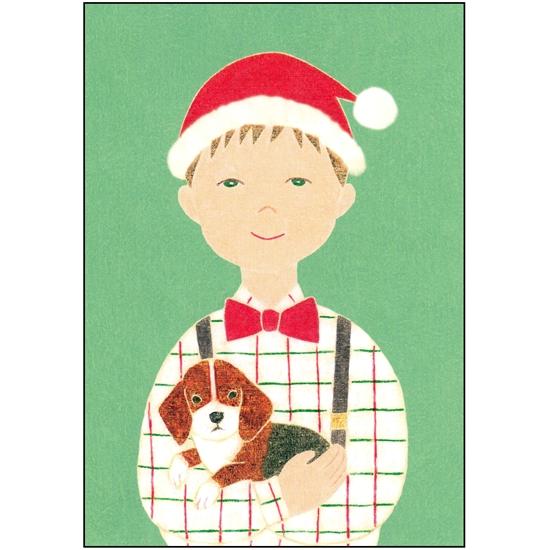 伊藤絵里子 ポストカード（サンタの帽子：男の子-犬）の画像
