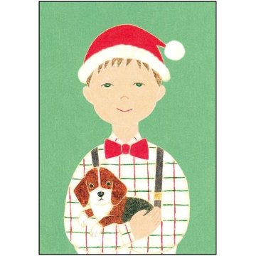 伊藤絵里子 ポストカード（サンタの帽子：男の子-犬）の画像