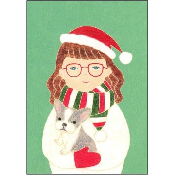 伊藤絵里子 ポストカード（サンタの帽子：女の子-犬）の画像