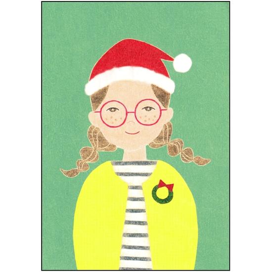 伊藤絵里子 ポストカード（サンタの帽子：女の子-リース）の画像