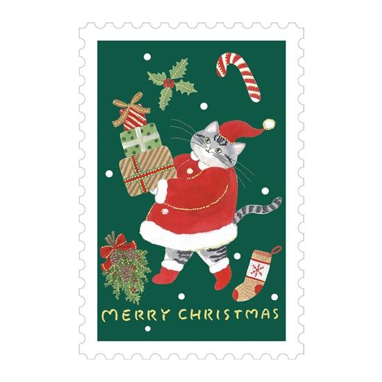 トミタマミ　クリスマスポストカード（猫とプレゼント）の画像