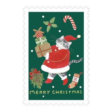 トミタマミ　クリスマスポストカード（猫とプレゼント）の画像