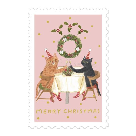 トミタマミ　クリスマスポストカード（猫のクリスマスパーティー）の画像