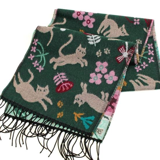 ラシクモア　フランス製マフラー（北欧キャット）グリーンの画像