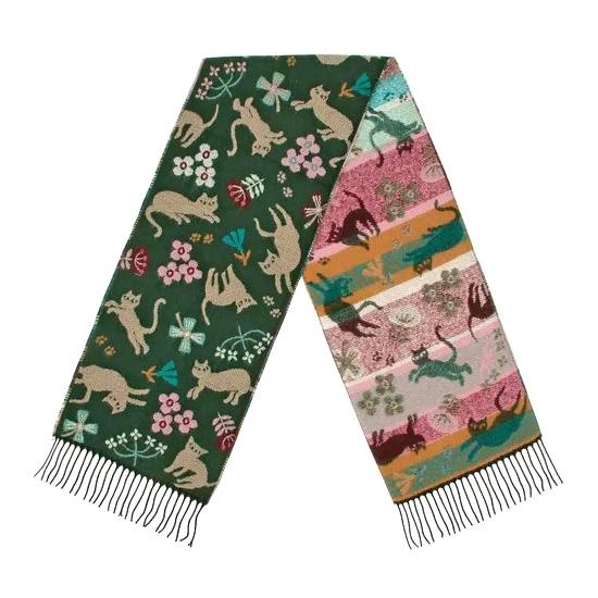 ラシクモア　フランス製マフラー（北欧キャット）グリーンの画像