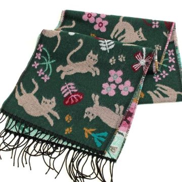 ラシクモア　フランス製マフラー（北欧キャット）グリーンの画像