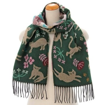 ラシクモア　フランス製マフラー（北欧キャット）グリーンの画像