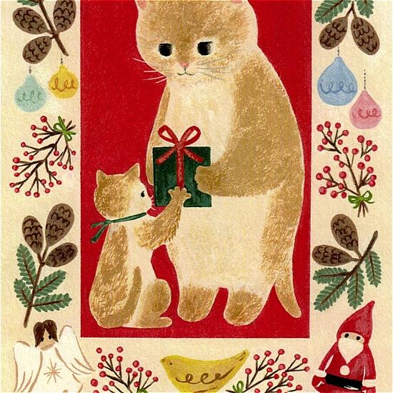 絵本の中のねこ ポストカード（親子猫のクリスマス）の画像