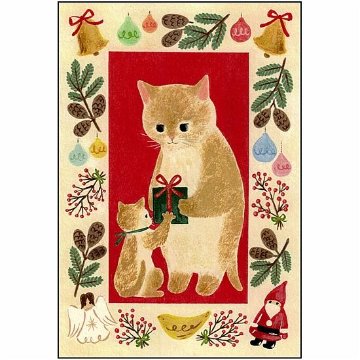 絵本の中のねこ ポストカード（親子猫のクリスマス）の画像