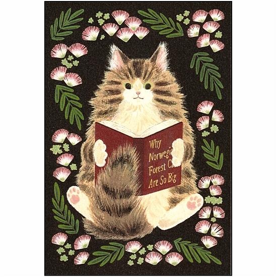 絵本の中のねこ ポストカード（ノルウエージャンと本）の画像