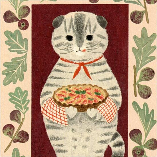 絵本の中のねこ ポストカード（スコティッシュとイチジク）の画像