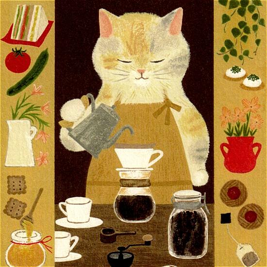 絵本の中のねこ ポストカード（カフェ三毛猫）の画像