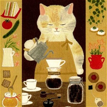 絵本の中のねこ ポストカード（カフェ三毛猫）の画像