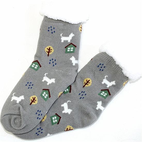 にゃんこ堂　裏ボア　ルームソックス（北欧猫）グレーの画像