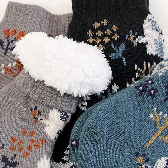 STREAM　裏ボア２重編みルームソックス（花とトリ）の画像