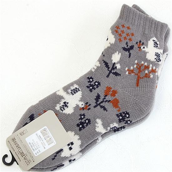 STREAM　裏ボア２重編みルームソックス（花とトリ）の画像