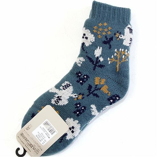 STREAM　裏ボア２重編みルームソックス（花とトリ）の画像