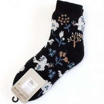 STREAM　裏ボア２重編みルームソックス（花とトリ）の画像