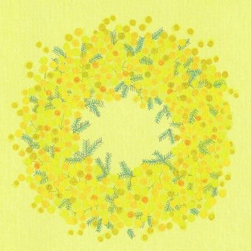 ひらいみも ポストカード（春のリース：ミモザ）の画像