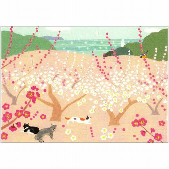 ひらいみも ポストカード（早春 梅便り：まどろむ猫たち）の画像