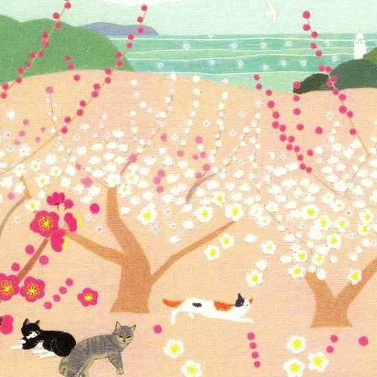 ひらいみも ポストカード（早春 梅便り：まどろむ猫たち）の画像