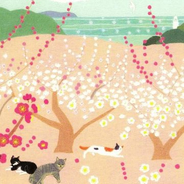 ひらいみも ポストカード（早春 梅便り：まどろむ猫たち）の画像