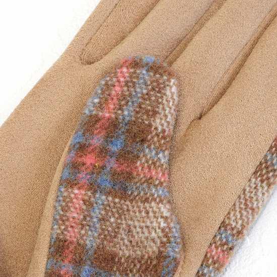 袖口ファー　チェック手袋の画像