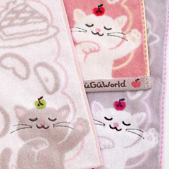 GuGu World タオルハンカチ（猫とアップル）の画像